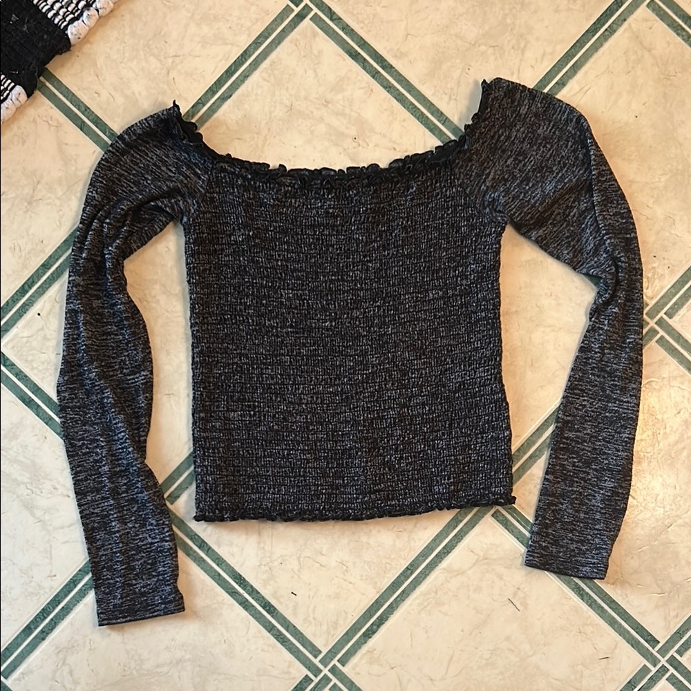Hollister Black Off-the-Shoulder crop Sweater with Textured Knit